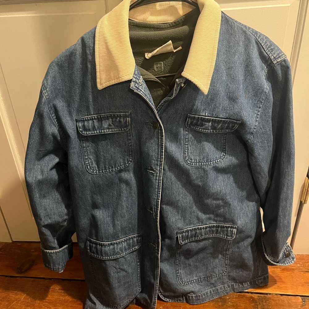 Blue Denim Jacket with Cream Collar